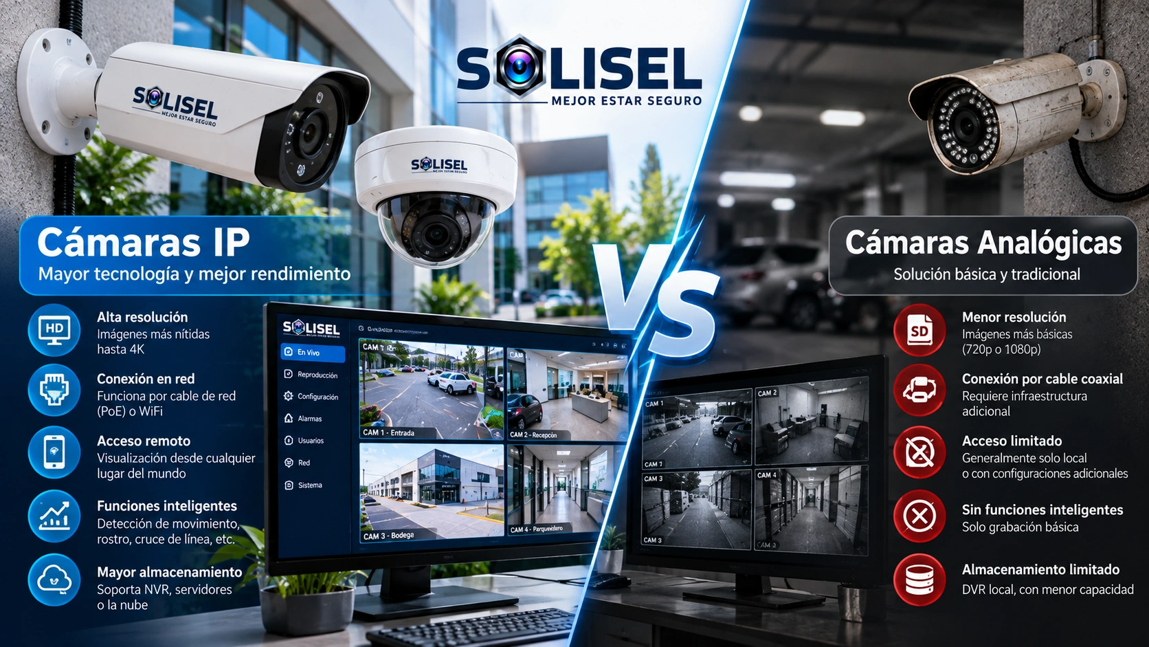 Comparación de una cámara IP y una cámara CCTV análoga