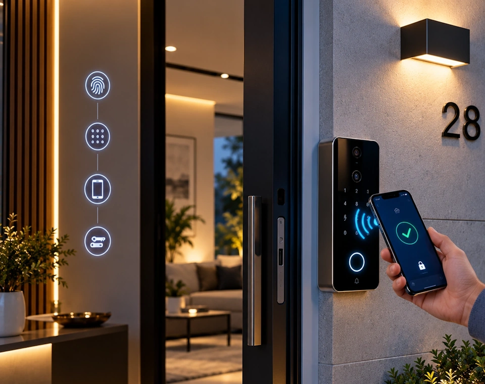 Portería de un conjunto residencial con videoportero y cámaras instaladas por SOLISEL