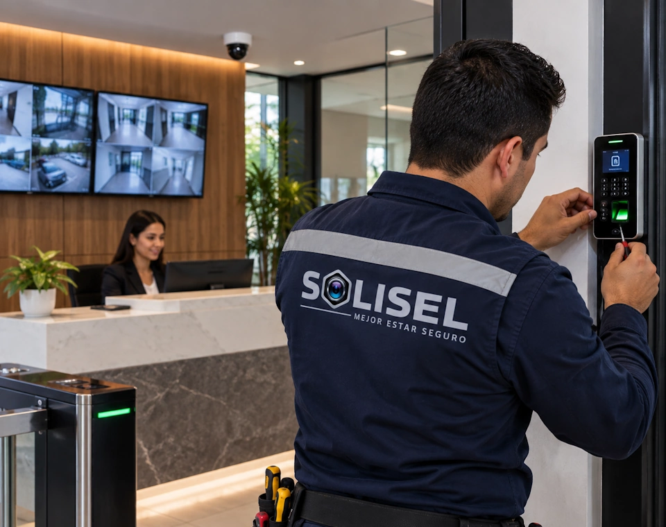 Sistema de cámaras y control de acceso instalado por SOLISEL en una oficina