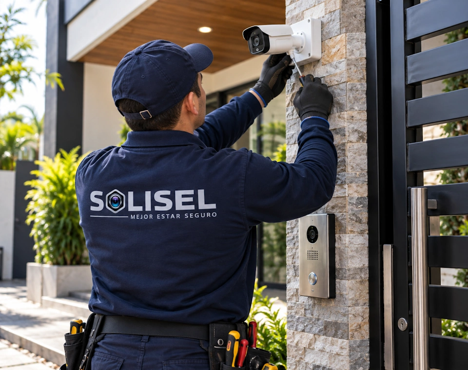 Cámara de seguridad instalada por SOLISEL en la entrada de una casa en Bogotá