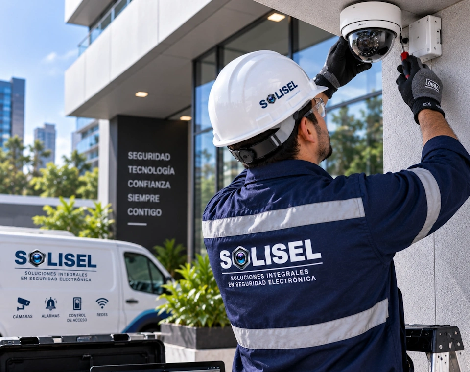 Técnico de SOLISEL configurando un sistema de cámaras de seguridad