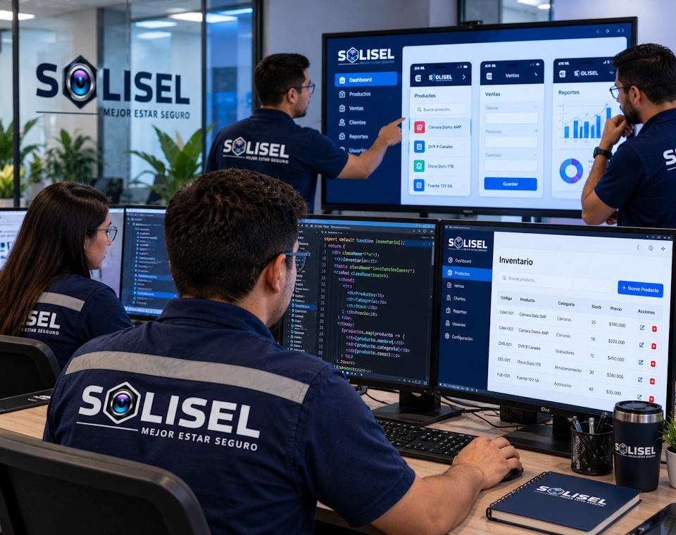 Equipo de SOLISEL revisando el desarrollo de un software a la medida