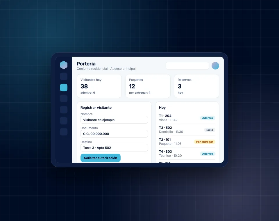 Software de portería para conjuntos en una tableta con registro de visitantes, paquetes y reservas